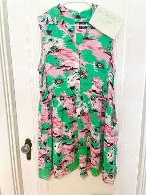 Hell Bunny Tropical Print Tunic Dress in Pink & Green